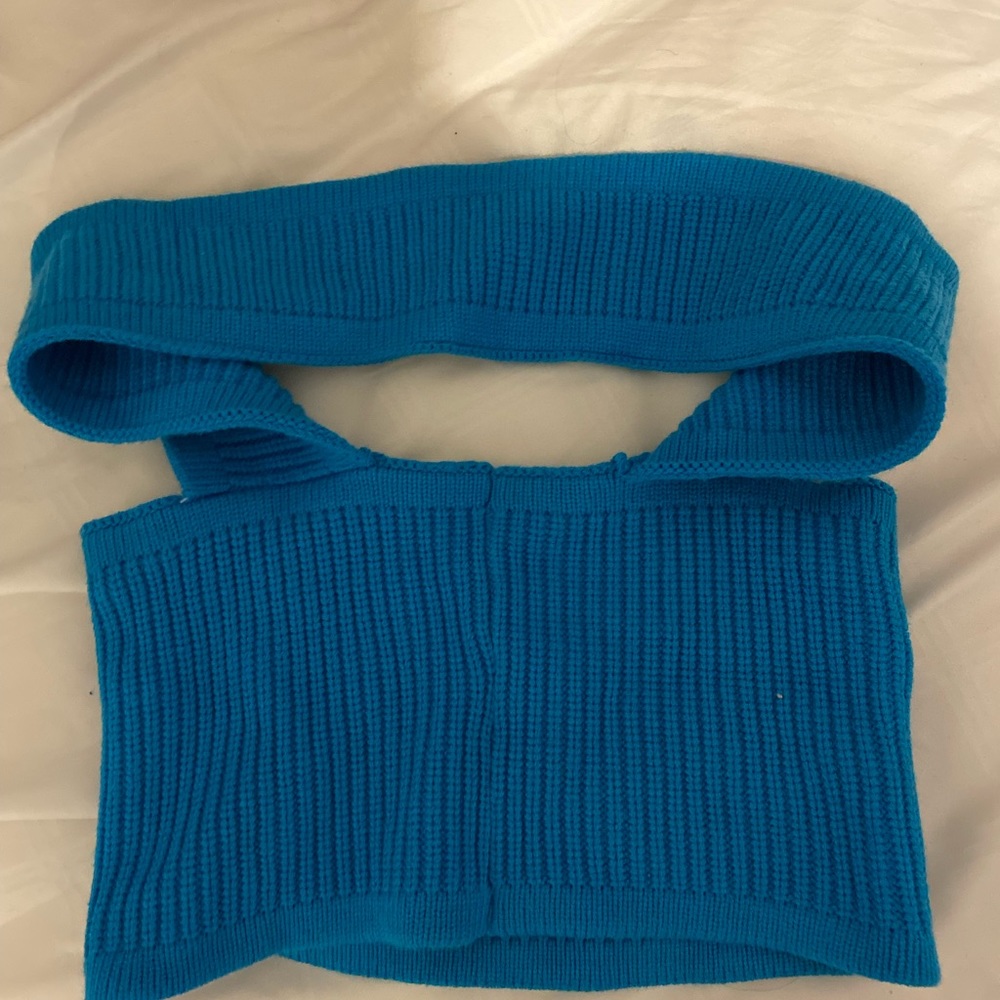 blue knit top